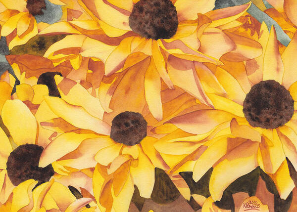 Black Art Print featuring the painting Black Eyed Susans by Ken Powers