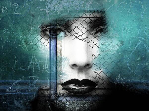 Woman Art Print featuring the digital art Black lips behind the fence by Gabi Hampe