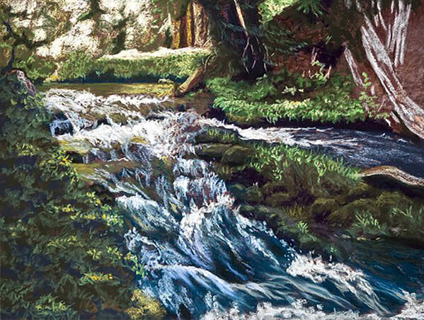 Black River Falls Art Print featuring the pastel Black River Falls Michigan by Gerry Delongchamp