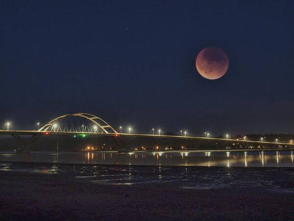 Alsea Art Print featuring the photograph Blood Moon over Alsea Bay by HW Kateley