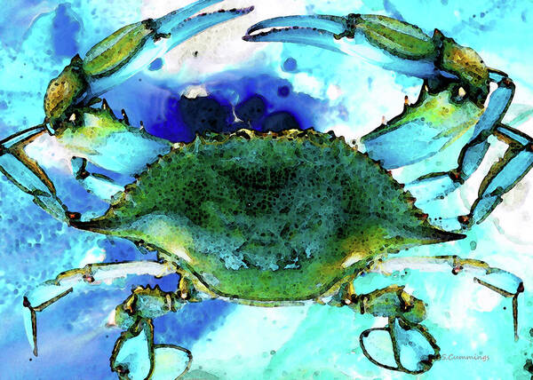 Crab Art Print featuring the painting Blue Crab - Abstract Seafood Painting by Sharon Cummings