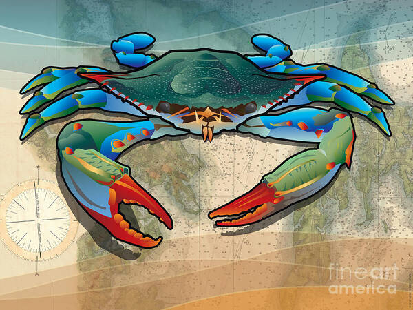 Crab Art Print featuring the digital art Blue Crab by Joe Barsin