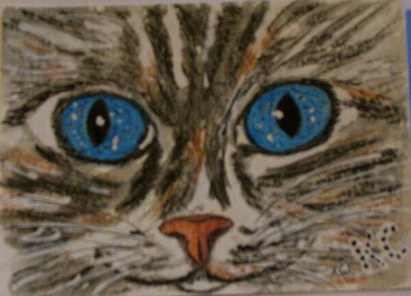 Blue Eyes Art Print featuring the painting Blue Eyed Tiger Cat by Kathy Marrs Chandler