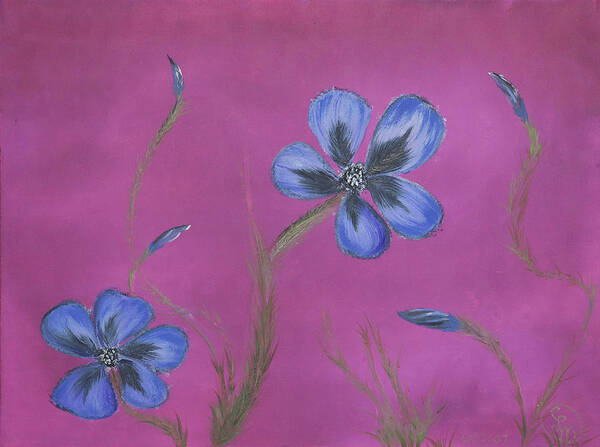 Fine Art Art Print featuring the painting Blue Flower Magenta Background by Stephen Daddona