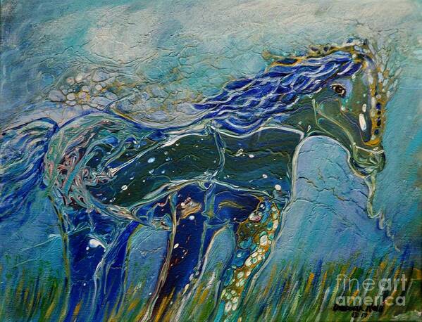 Acrylic Pour Art Print featuring the painting Blue Horse by Deborah Nell