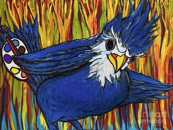 Blue Jay Art Print featuring the painting Blue Jay Artist by Rebecca Weeks