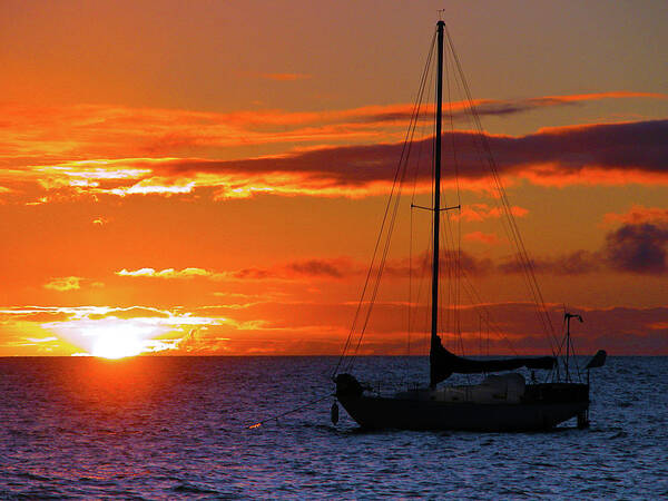 Sunset Art Print featuring the photograph Boat and Sunset by Harry Spitz