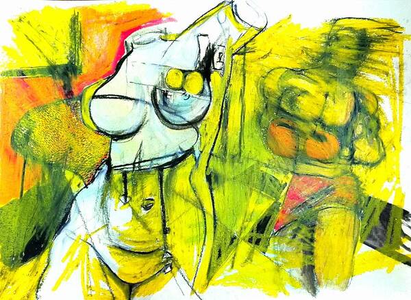 Yellow Art Print featuring the drawing Body Language by Helen Syron