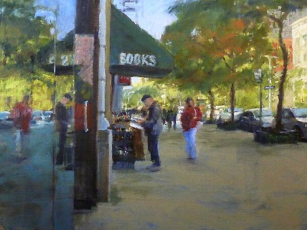 Landscape Art Print featuring the painting Book Browsing on Broadway by Peter Salwen