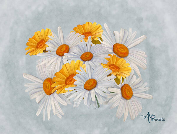 Daisies Art Print featuring the mixed media Bouquet of Wild Flowers by Angeles M Pomata