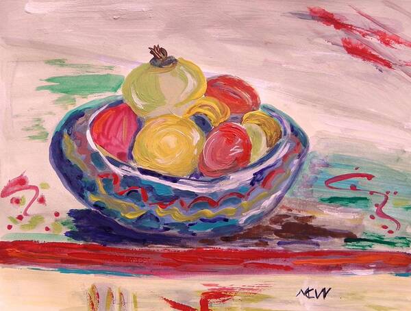 Fruit Art Print featuring the painting Bowl on a Red Edge by Mary Carol Williams