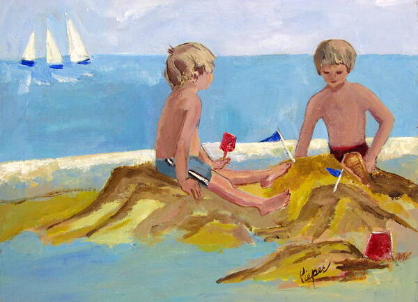 Boys Art Print featuring the painting Boys at the Beach by Betty Pieper