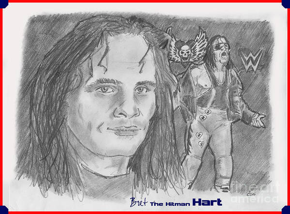 Hart Foundation Art Print featuring the drawing Bret The Hitman Hart by Chris DelVecchio