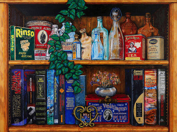Book Shelf Art Print featuring the painting Bric Brac and Browse by Rich Travis