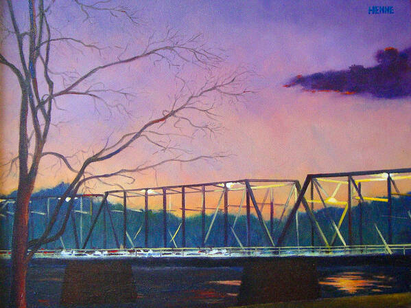 River Art Print featuring the painting Bridge Sunset by Robert Henne