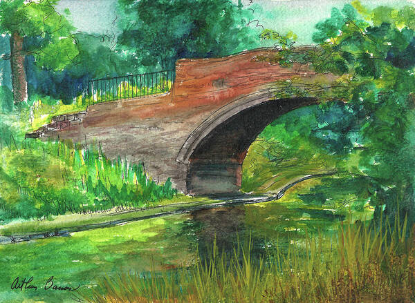 Canal Art Print featuring the painting Bridgewater Canal bridge by Arthur Barnes