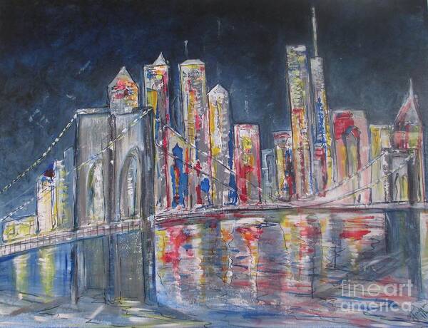 Brooklyn Bridge Art Print featuring the painting Brooklyn Bridge NY by Jacqui Hawk