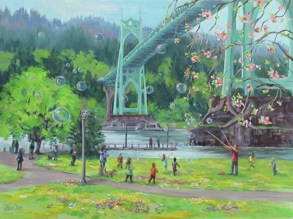 Portland Art Print featuring the painting Bubbly Bridge by Karen Ilari