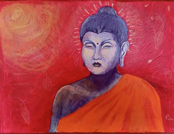 Buddha Buddhism Red Art Print featuring the painting Buddha in red by Carole Hutchison