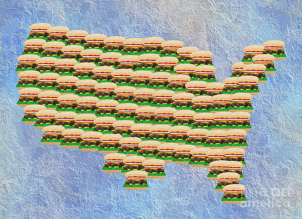 Abstract Art Print featuring the digital art Burger Town USA Map by Andee Design