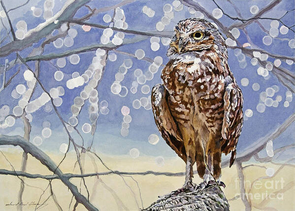 Wildlife Art Print featuring the painting Burrowing Owl by David Lloyd Glover