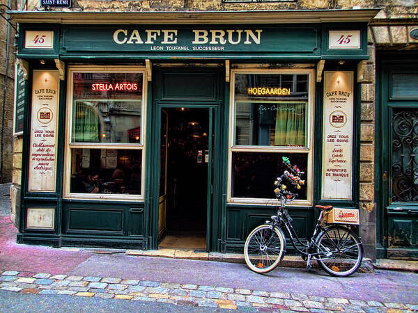 Bicycle Art Print featuring the photograph Cafe Brun in L'Orient France by David Smith