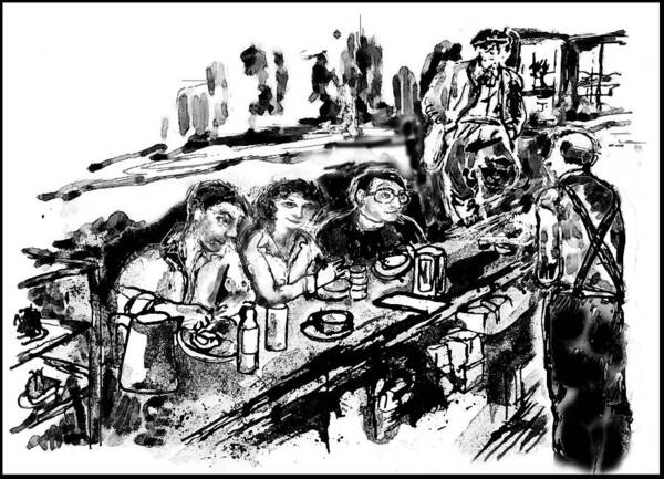Cafe Art Print featuring the digital art Cafe Scene by Lily Hymen