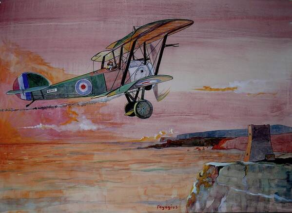 Sopwith Art Print featuring the painting Camel over water by Ray Agius
