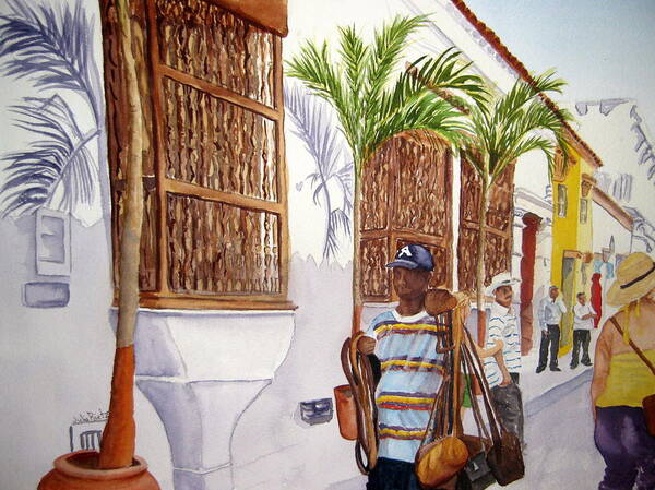 Landscape Art Print featuring the painting Cartagena Peddler I by Julia RIETZ