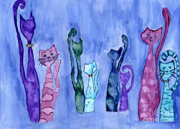 Cat Art Print featuring the painting Cat Couples by Julia Stubbe