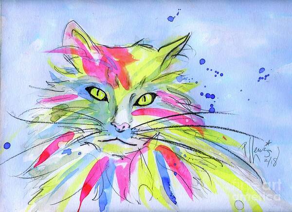 Cat Art Print featuring the painting Cat Of Many Colors by PJ Lewis
