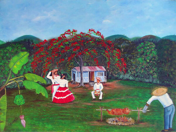 Puerto Rico Fiesta Art Print featuring the painting Celebration by Gloria E Barreto-Rodriguez