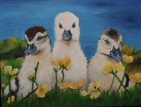 Ducklings Art Print featuring the painting Charlie's Angels by Carol Russell