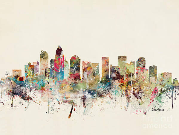 Charlotte City Art Print featuring the painting Charlotte City Skyline by Bri Buckley