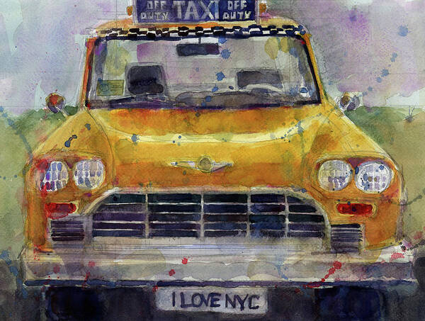 Cab Art Print featuring the painting Checkboard Taxi - Vintage by Dorrie Rifkin