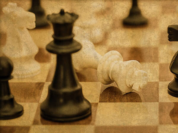 Chess Art Print featuring the mixed media Chess Pieces on Board by Design Turnpike