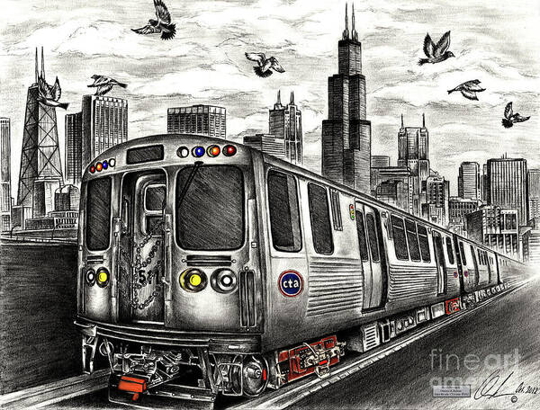Ctatrain Art Print featuring the drawing Chicago CTA Train by Omoro Rahim