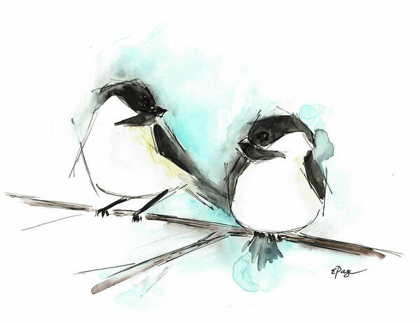 Chickadee Art Print featuring the painting Chickadees II by Emily Page