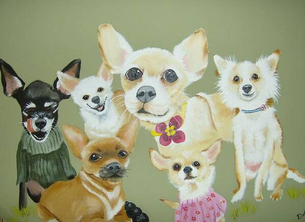 Dogs Art Print featuring the painting Chihuahuas by Debra Campbell