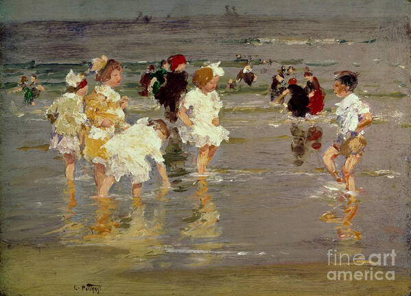 Water Art Print featuring the painting Children on the Beach by Edward Henry Potthast