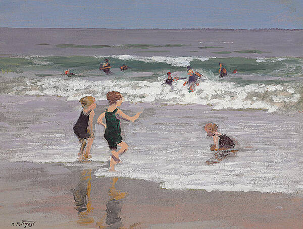 Children Playing In Surf Art Print featuring the painting Children Playing in Surf by Edward Henry Potthast