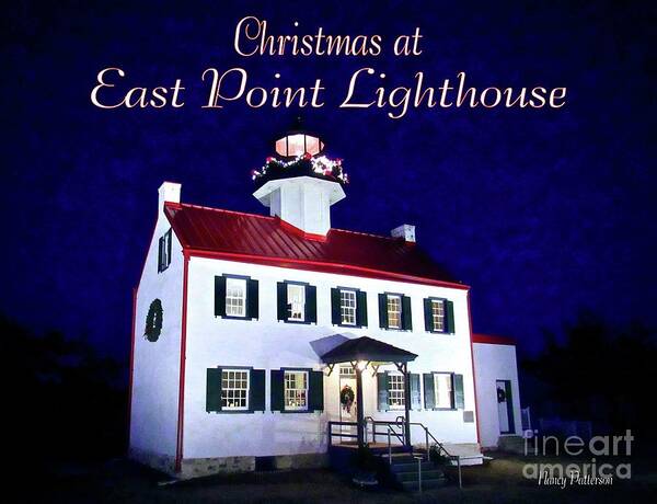 East Point Lighthouse Art Print featuring the mixed media Christmas at East Point Lighthouse 2 by Nancy Patterson