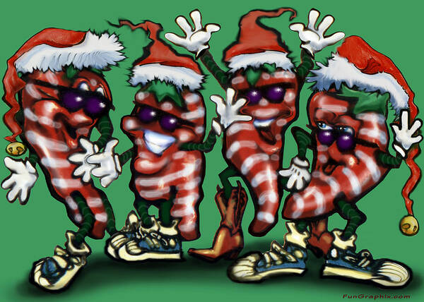 Christmas Art Print featuring the digital art Christmas Candy Peppers Gang by Kevin Middleton