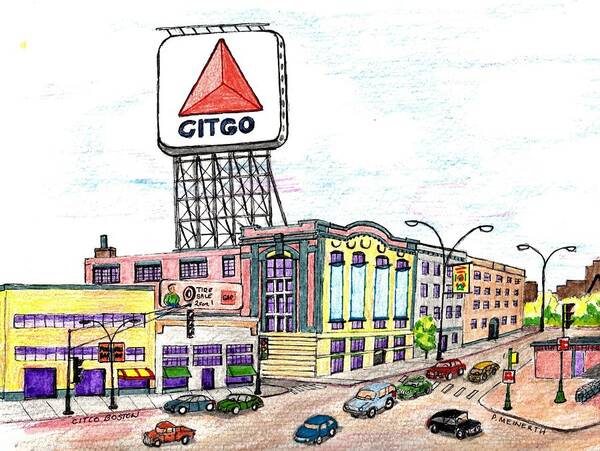 Paul Meinerth Artist Art Print featuring the drawing Citco Boston by Paul Meinerth