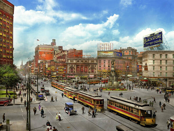 Color Art Print featuring the photograph City - Detroit MI - Motor City 1917 by Mike Savad
