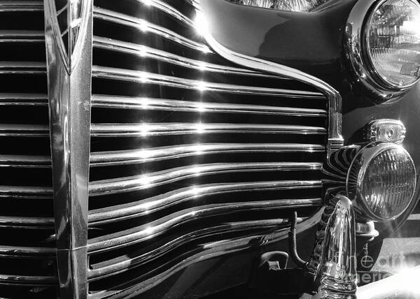 Cars Art Print featuring the photograph Classic Cars - 1941 Chevy Special Deluxe Business Coupe - grille and headlight - black and white by Jason Freedman