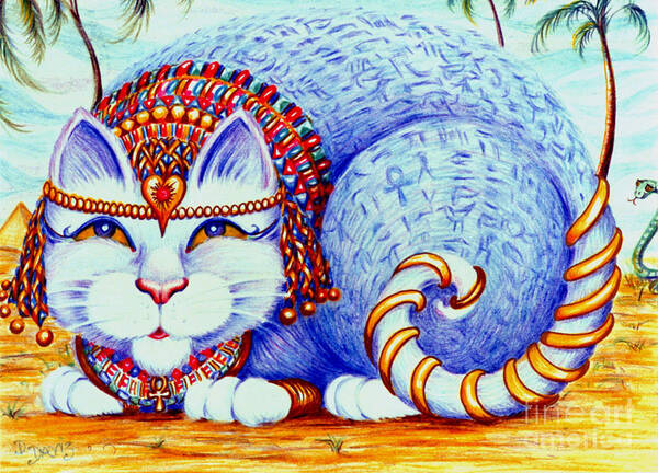 Cat Art Print featuring the drawing Cleocatra by Dee Davis
