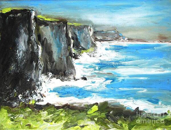 Cliffs Art Print featuring the painting Painting of Cliffs of moher county clare ireland by Mary Cahalan Lee - aka PIXI