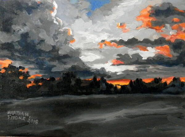 Clouds Dusk Sunset Usa Macon Georgia Landscape Art Print featuring the painting Clouds at Dusk by Martha Tisdale