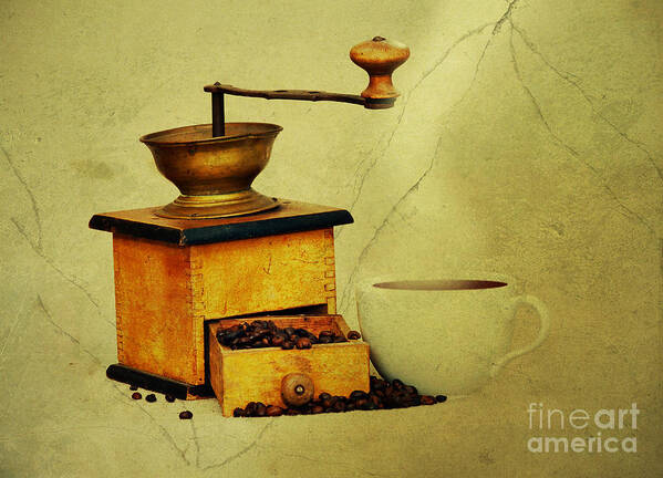 Kaffeeklatsch Art Print featuring the photograph Coffee Mill And Cup Of Hot Black Coffee by Michal Boubin